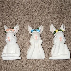 Kirklands White Bunny Figurines with Floral Crowns